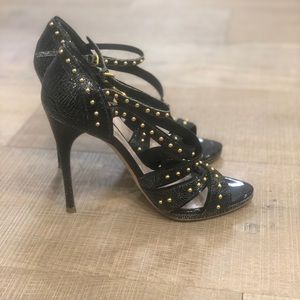 Miu Miu Black Crackle Leather Strappy Heels